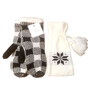 TPO Checkered Wool Blend Mittens  with Sherpa Lining + Knit Snowflake Bag